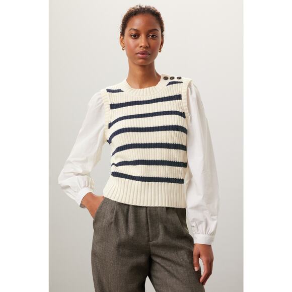 Rails Bambi White Cream Striped Knit Mixed Media Top Size XL - Picture 1 of 16